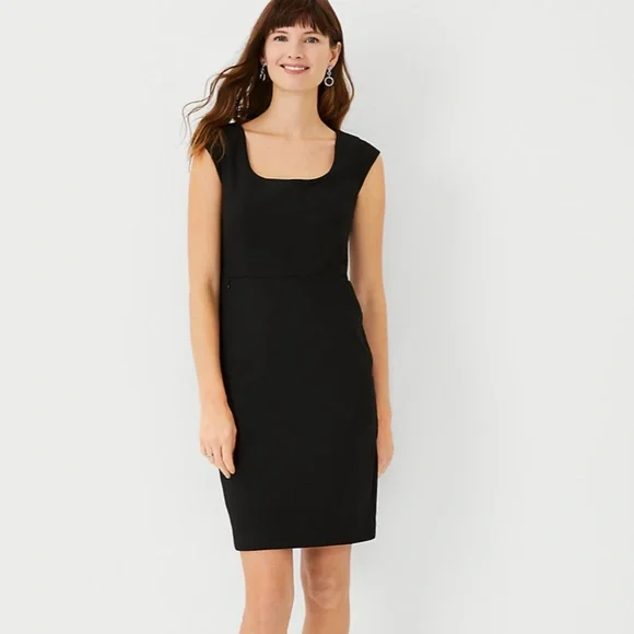 ann taylor dresses black Ann Taylor Black Square Neck Midi Dress main image 1